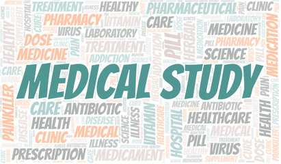 Medical Study word cloud collage made with text only.