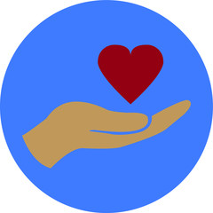 Charity vector icon hands and heart on blue background