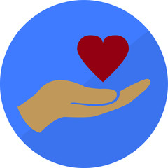 Charity vector icon hands and heart on blue background