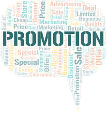 Promotion word cloud collage made with text only.