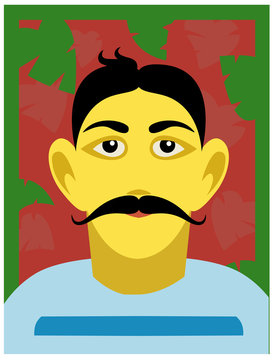 A Man with big  moustache portrait in cartoon style. Vector Illustration