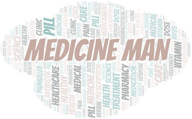 Fototapeta premium Medicine Man word cloud collage made with text only.