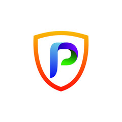 Letter P in shield logo design