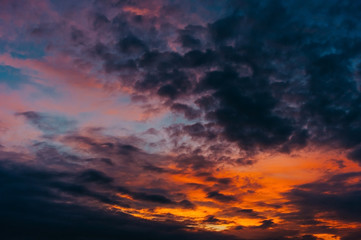 Colored sunset. Art sky picture beautiful view.