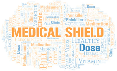 Fototapeta premium Medical Shield word cloud collage made with text only.