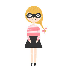 Cute kids cartoon ginger superhero girl. Vector illustration.