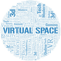 Virtual Space word cloud collage made with text only.