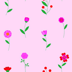 This is a seamless pattern texture of flowers on a pink background. Vector wrapping paper.