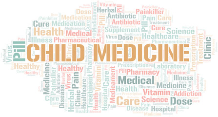 Child Medicine word cloud collage made with text only.