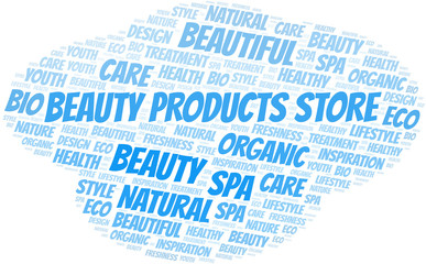 Beauty Products Store word cloud collage made with text only.