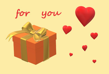 gift box with ribbon and red heart for you