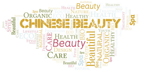 Obraz premium Chinese Beauty word cloud collage made with text only.