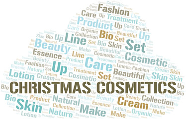 Christmas Cosmetics word cloud collage made with text only.