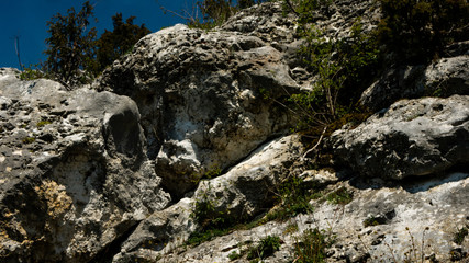 View of the Sokolich Mountains Reserve and rock stones in Olsztyn. A free space for an inscription