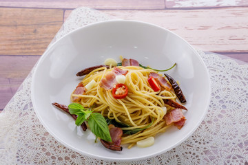 Spaghetti with beacon spicy