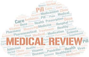 Medical Review word cloud collage made with text only.