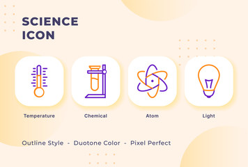 Science icon set with modern flat outline style duo tone color .