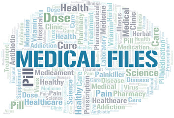 Medical Files word cloud collage made with text only.