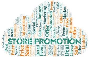 Obraz premium Store Promotion word cloud collage made with text only.