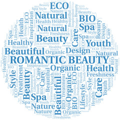 Fototapeta premium Romantic Beauty word cloud collage made with text only.