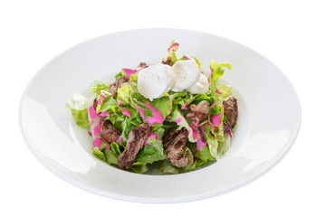 Grilled Steak Salad with feta on white isolated background