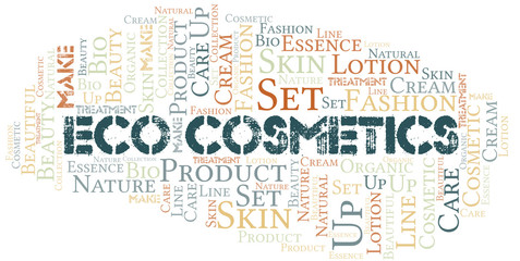 Eco Cosmetics word cloud collage made with text only.