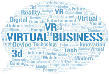Virtual Business word cloud collage made with text only.