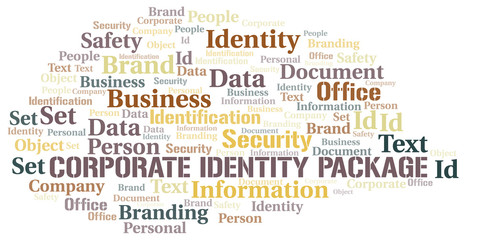 Corporate Identity Package word cloud collage made with text only.