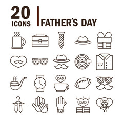 happy fathers day, celebration accessories message decoration party icon set line style icon