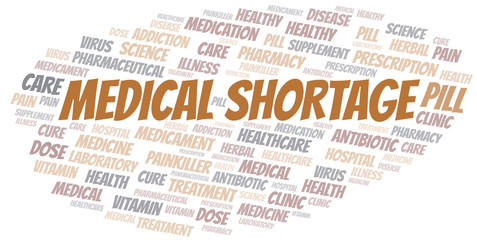 Medical Shortage word cloud collage made with text only.