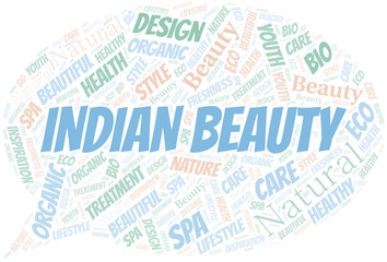 Indian Beauty word cloud collage made with text only.