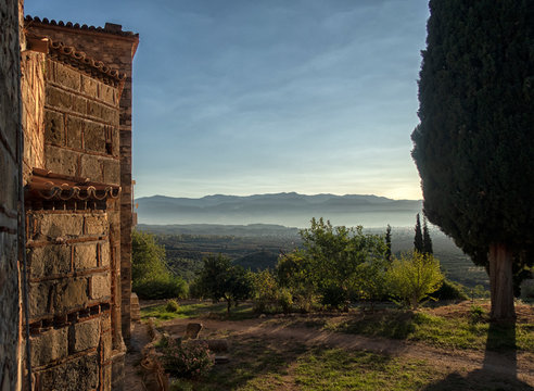 Ruins of a house in the ancient city of Mystras. Peloponnese, Greece
