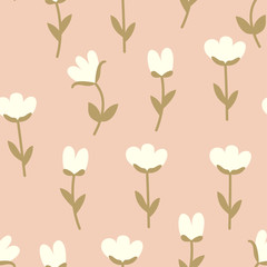 Floral seamless vector pattern with abstract cotton flowers on pink background in Scandinavian style. For textiles, wallpapers, designer paper, etc