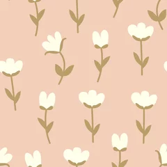 Wallpaper murals Scandinavian style Floral seamless vector pattern with abstract cotton flowers on pink background in Scandinavian style. For textiles, wallpapers, designer paper, etc