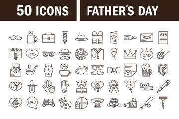 happy fathers day, celebration accessories message decoration party icon set line style icon