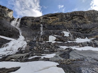 frozen waterfall in jasper park, canada