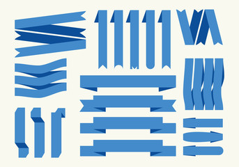 Collection of blue ribbon signs. Set art banners. Isolated jpeg illustration