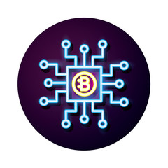 bitecoin with circuit crypto currency neon style