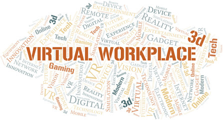 Fototapeta na wymiar Virtual Workplace word cloud collage made with text only.