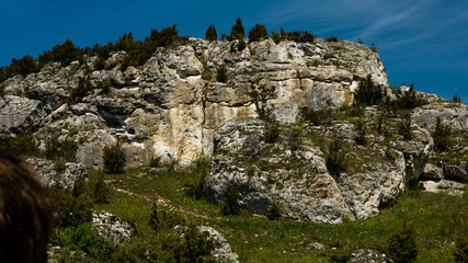 View of the Sokolich Mountains Reserve and rock stones in Olsztyn. A free space for an inscription