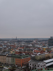 Fototapeta na wymiar aerial view of munich germany streets winter church cathedral