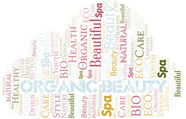 Organic Beauty word cloud collage made with text only.