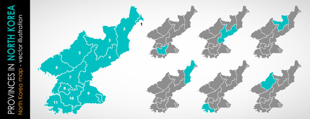 Vector map of North Korea regions beautiful blue