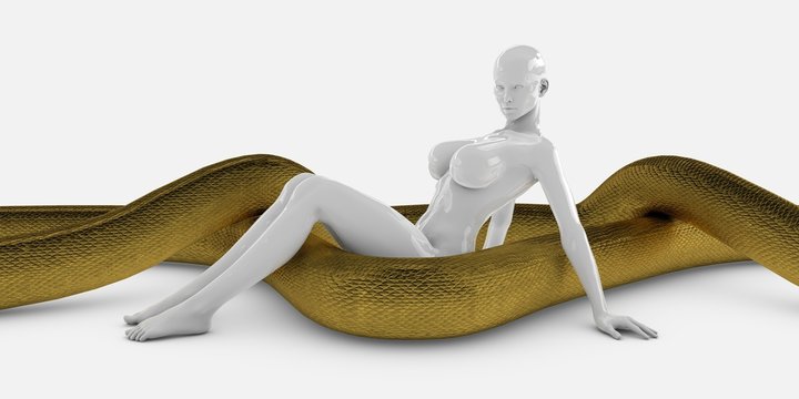 Illustration 3d - White Woman - Gold Snake