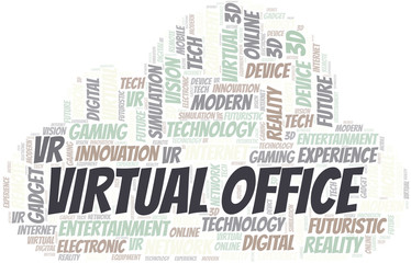 Virtual Office word cloud collage made with text only.