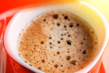Cup of coffee close-up. making coffee in the morning