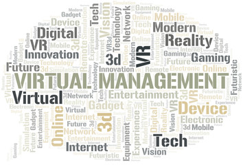 Virtual Management word cloud collage made with text only.