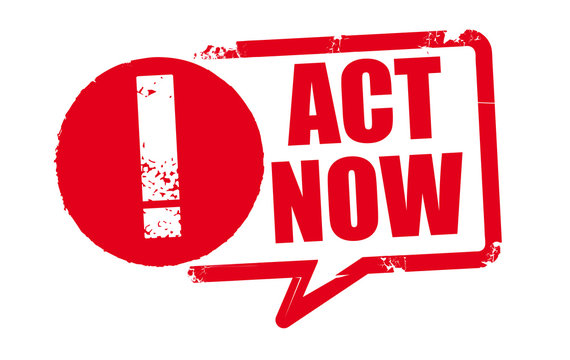 act now - red grunge rubber stamp on white background