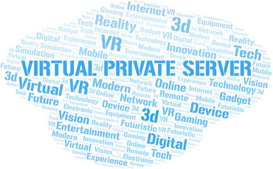 Virtual Private Server word cloud collage made with text only.
