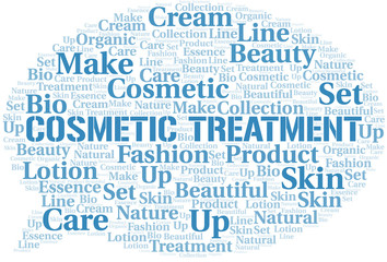 Cosmetic Treatment word cloud collage made with text only.